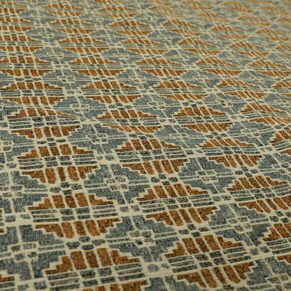 Symmetry Geometric Pattern Soft Chenille Blue Orange Colour Upholstery Fabric JO-1386 - Made To Measure Curtains