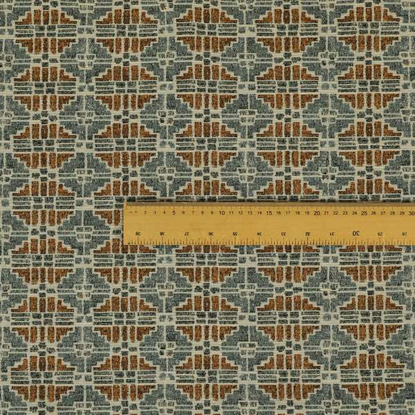 Symmetry Geometric Pattern Soft Chenille Blue Orange Colour Upholstery Fabric JO-1386 - Roman Blinds