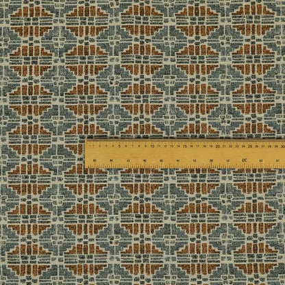 Symmetry Geometric Pattern Soft Chenille Blue Orange Colour Upholstery Fabric JO-1386 - Made To Measure Curtains