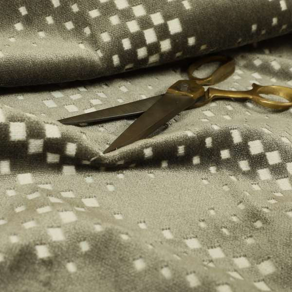 Geometric Cube Design White Brown Soft Textured Velvet Upholstery Furnishing Fabric JO-1387 - Made To Measure Curtains