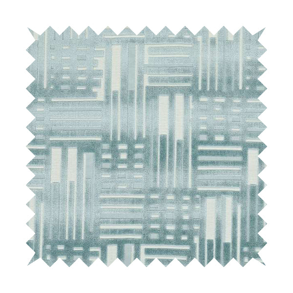 Geometric Striped Design White Blue Soft Textured Velvet Upholstery Furnishing Fabric JO-1388 - Roman Blinds