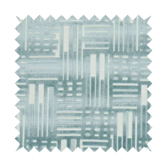 Geometric Striped Design White Blue Soft Textured Velvet Upholstery Furnishing Fabric JO-1388