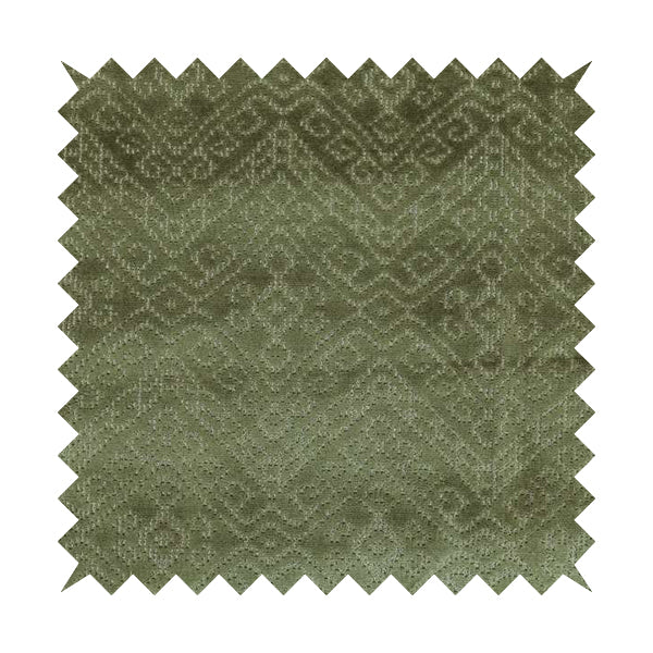 Velvet Material Symmetry Geometric Pattern Green Colour Upholstery Fabric JO-1389 - Made To Measure Curtains