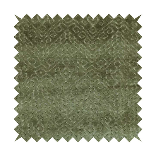 Velvet Material Symmetry Geometric Pattern Green Colour Upholstery Fabric JO-1389