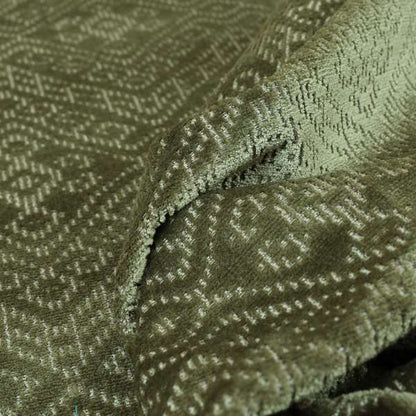 Velvet Material Symmetry Geometric Pattern Green Colour Upholstery Fabric JO-1389 - Made To Measure Curtains