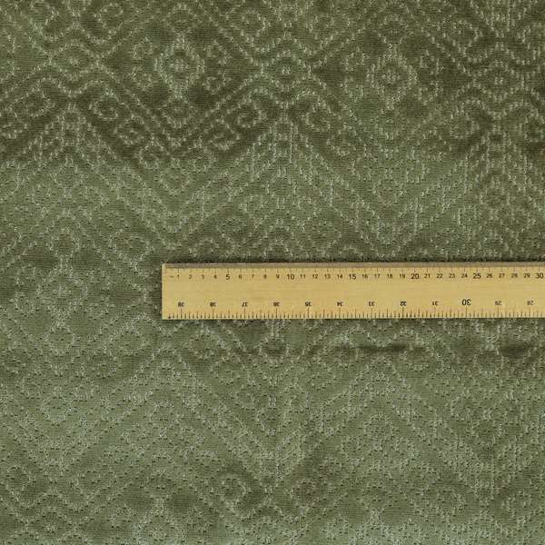 Velvet Material Symmetry Geometric Pattern Green Colour Upholstery Fabric JO-1389 - Roman Blinds