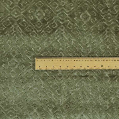 Velvet Material Symmetry Geometric Pattern Green Colour Upholstery Fabric JO-1389 - Made To Measure Curtains