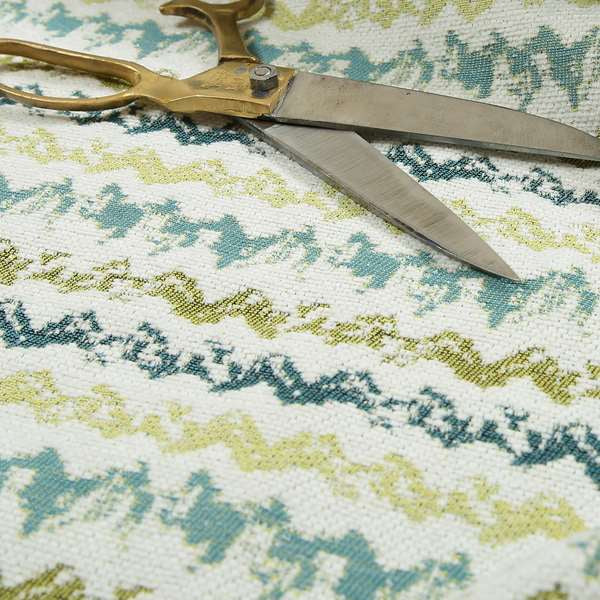 White Green Blue Colours Paint Brush Striped Pattern Soft Chenille Upholstery Fabric JO-139 - Made To Measure Curtains