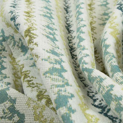 White Green Blue Colours Paint Brush Striped Pattern Soft Chenille Upholstery Fabric JO-139 - Made To Measure Curtains