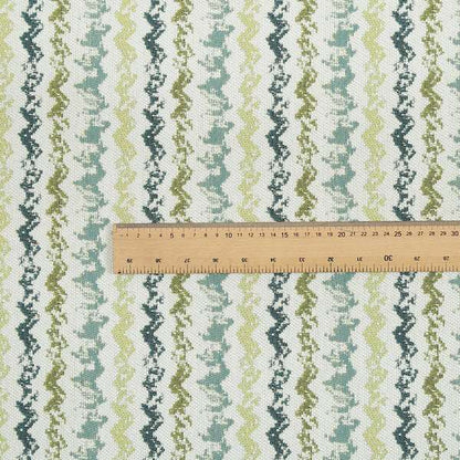 White Green Blue Colours Paint Brush Striped Pattern Soft Chenille Upholstery Fabric JO-139 - Made To Measure Curtains