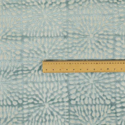 Webbed Pattern In White Blue Soft Textured Velvet Upholstery Furnishing Fabric JO-1390 - Roman Blinds