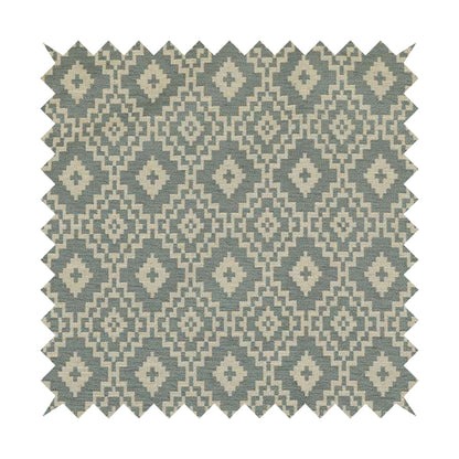 Blue Beige Coloured Geometric Pattern Furnishing Upholstery Fabric JO-1391 - Roman Blinds