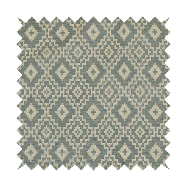 Blue Beige Coloured Geometric Pattern Furnishing Upholstery Fabric JO-1391 - Made To Measure Curtains