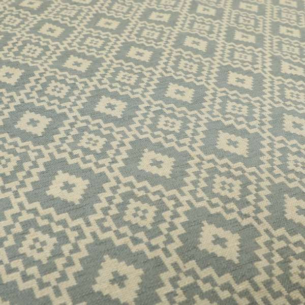 Blue Beige Coloured Geometric Pattern Furnishing Upholstery Fabric JO-1391 - Roman Blinds