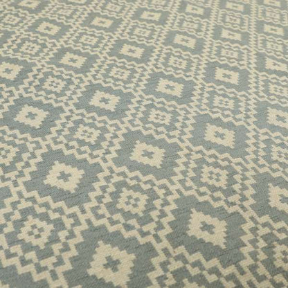 Blue Beige Coloured Geometric Pattern Furnishing Upholstery Fabric JO-1391 - Made To Measure Curtains