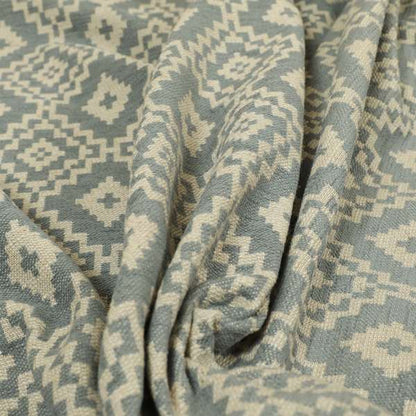 Blue Beige Coloured Geometric Pattern Furnishing Upholstery Fabric JO-1391 - Made To Measure Curtains