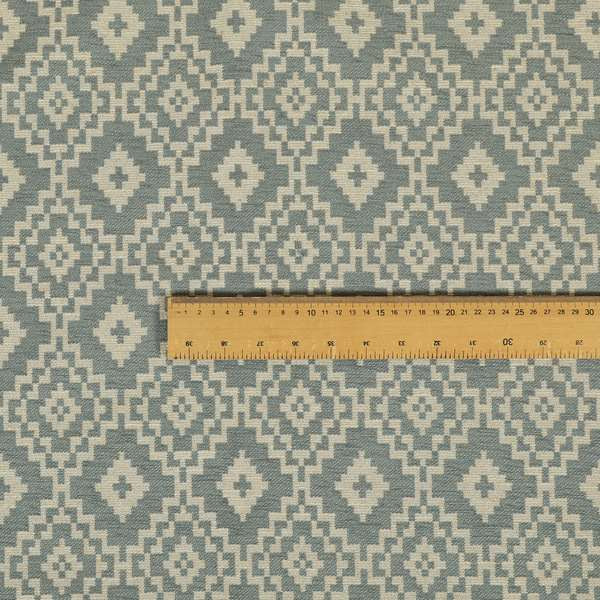 Blue Beige Coloured Geometric Pattern Furnishing Upholstery Fabric JO-1391 - Roman Blinds