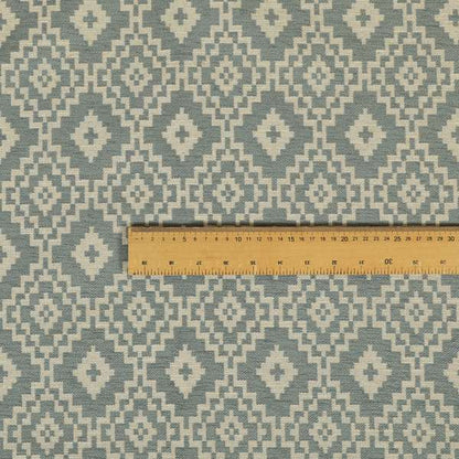 Blue Beige Coloured Geometric Pattern Furnishing Upholstery Fabric JO-1391 - Roman Blinds