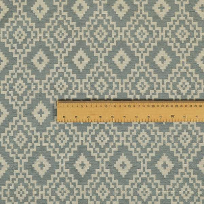 Blue Beige Coloured Geometric Pattern Furnishing Upholstery Fabric JO-1391