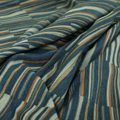 Brick Layer Pattern Striped Pattern In Blue Colour Upholstery Fabric JO-1392 - Made To Measure Curtains