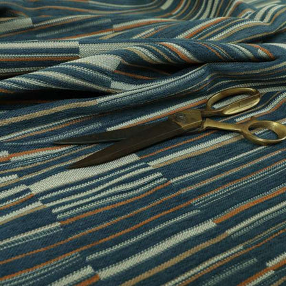 Brick Layer Pattern Striped Pattern In Blue Colour Upholstery Fabric JO-1392 - Made To Measure Curtains