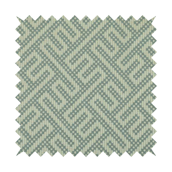 Greek Key Locked Geometric Pattern In Soft Chenille Blue White Coloured Upholstery Fabric JO-1393 - Roman Blinds