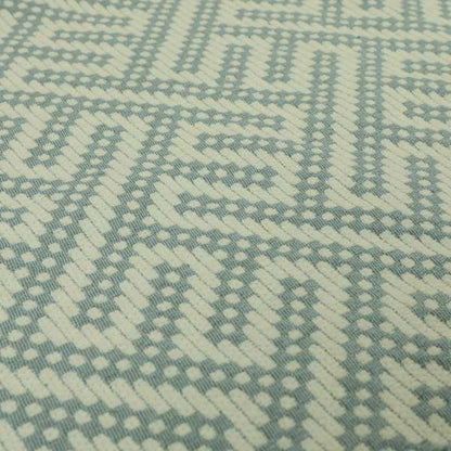 Greek Key Locked Geometric Pattern In Soft Chenille Blue White Coloured Upholstery Fabric JO-1393 - Roman Blinds