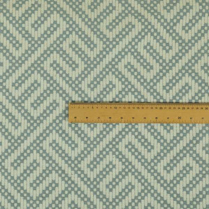 Greek Key Locked Geometric Pattern In Soft Chenille Blue White Coloured Upholstery Fabric JO-1393 - Roman Blinds