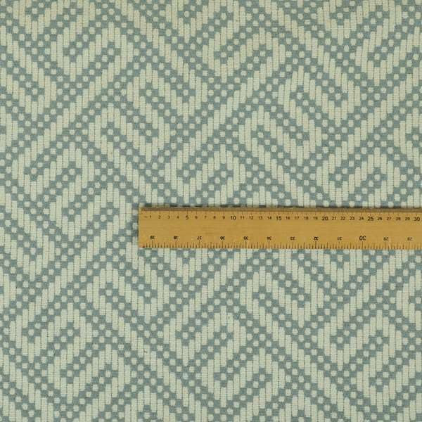 Greek Key Locked Geometric Pattern In Soft Chenille Blue White Coloured Upholstery Fabric JO-1393 - Handmade Cushions