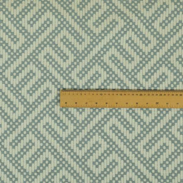 Greek Key Locked Geometric Pattern In Soft Chenille Blue White Coloured Upholstery Fabric JO-1393