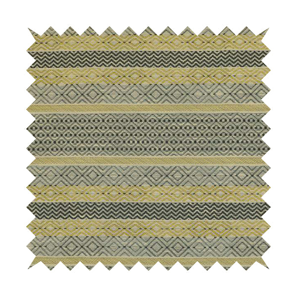 Yellow Grey Coloured Geometric Striped Pattern Furnishing Upholstery Fabric JO-1394 - Roman Blinds