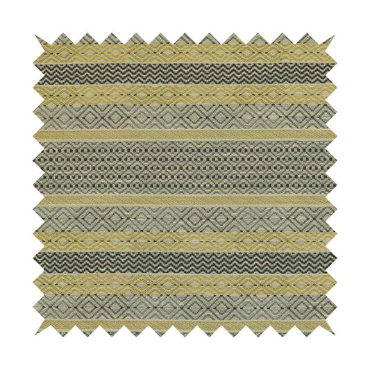 Yellow Grey Coloured Geometric Striped Pattern Furnishing Upholstery Fabric JO-1394