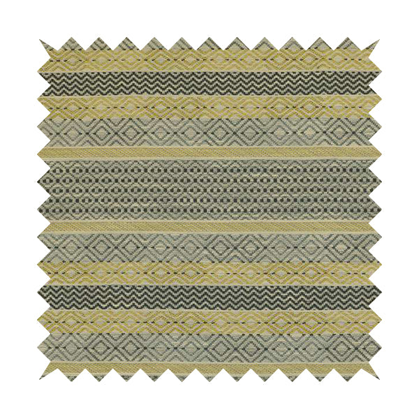 Yellow Grey Coloured Geometric Striped Pattern Furnishing Upholstery Fabric JO-1394 - Made To Measure Curtains