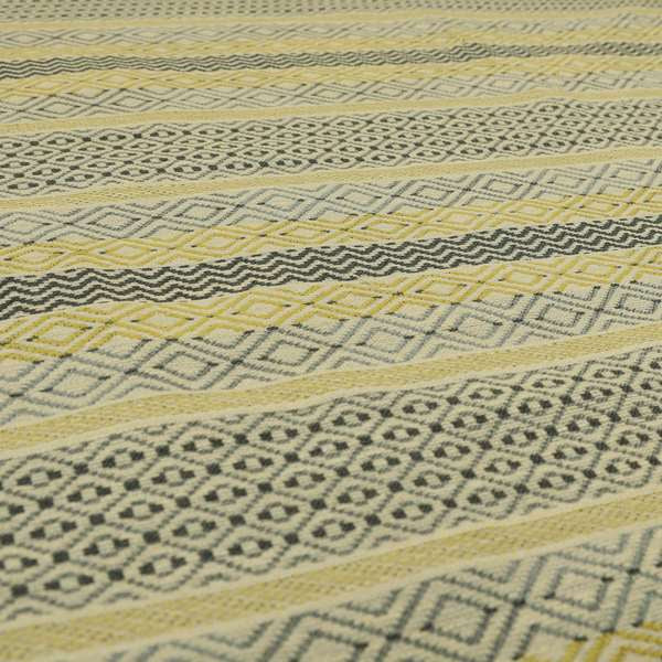 Yellow Grey Coloured Geometric Striped Pattern Furnishing Upholstery Fabric JO-1394 - Made To Measure Curtains