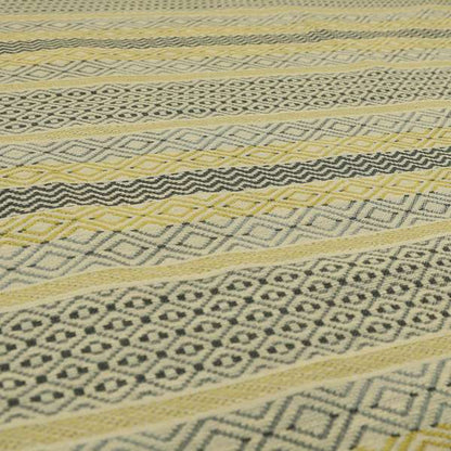 Yellow Grey Coloured Geometric Striped Pattern Furnishing Upholstery Fabric JO-1394 - Made To Measure Curtains