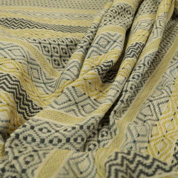 Yellow Grey Coloured Geometric Striped Pattern Furnishing Upholstery Fabric JO-1394 - Made To Measure Curtains