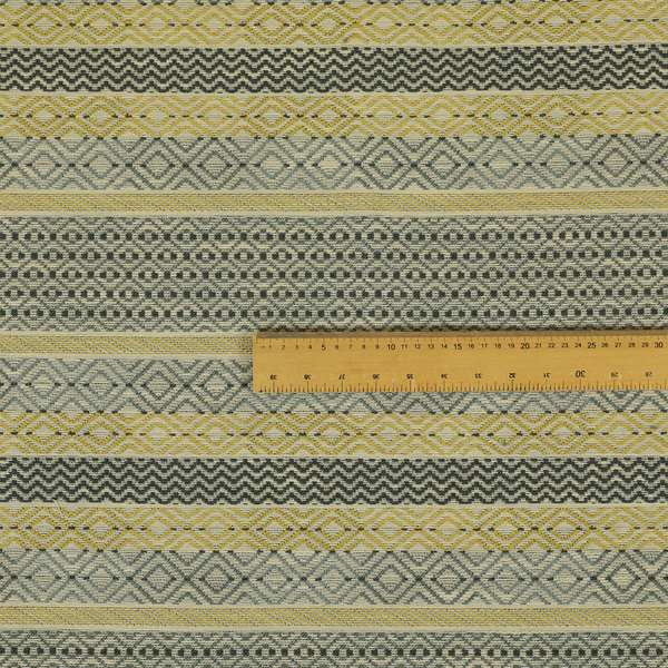 Yellow Grey Coloured Geometric Striped Pattern Furnishing Upholstery Fabric JO-1394 - Roman Blinds