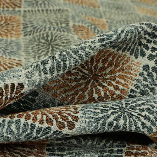 Symmetry Geometric Pattern Soft Chenille Blue Orange Colour Upholstery Fabric JO-1395 - Made To Measure Curtains