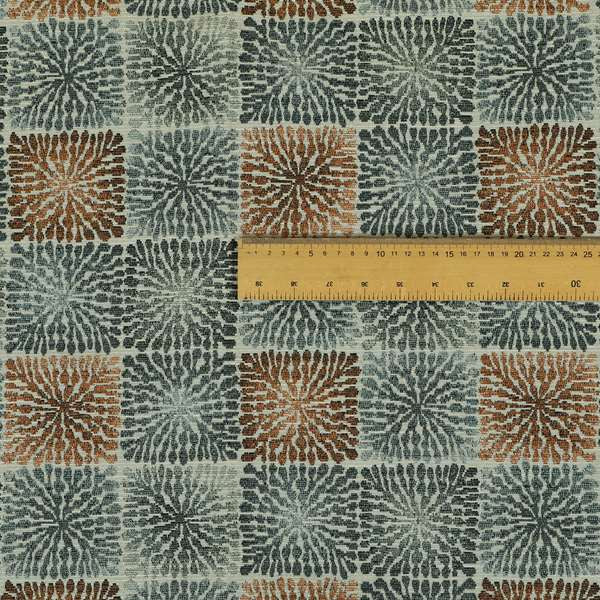 Symmetry Geometric Pattern Soft Chenille Blue Orange Colour Upholstery Fabric JO-1395 - Roman Blinds