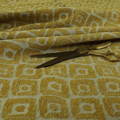 Geometric Tribal Theme Pattern Soft Chenille Yellow Coloured Upholstery Fabric JO-1397 - Made To Measure Curtains