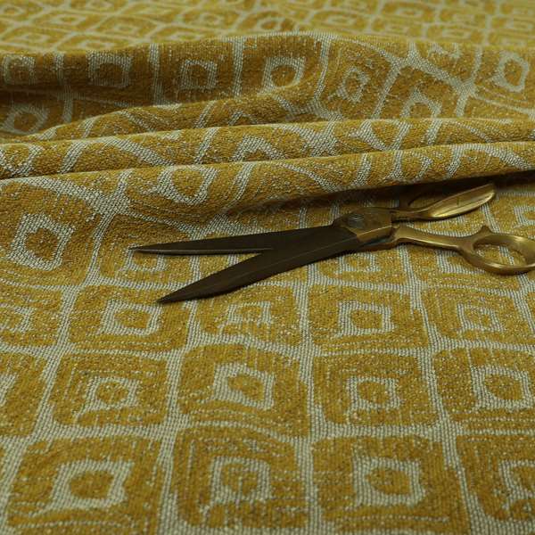 Geometric Tribal Theme Pattern Soft Chenille Yellow Coloured Upholstery Fabric JO-1397