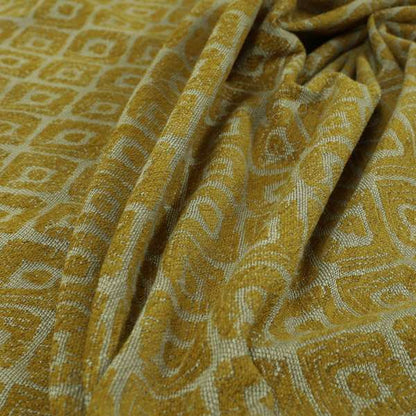 Geometric Tribal Theme Pattern Soft Chenille Yellow Coloured Upholstery Fabric JO-1397 - Handmade Cushions