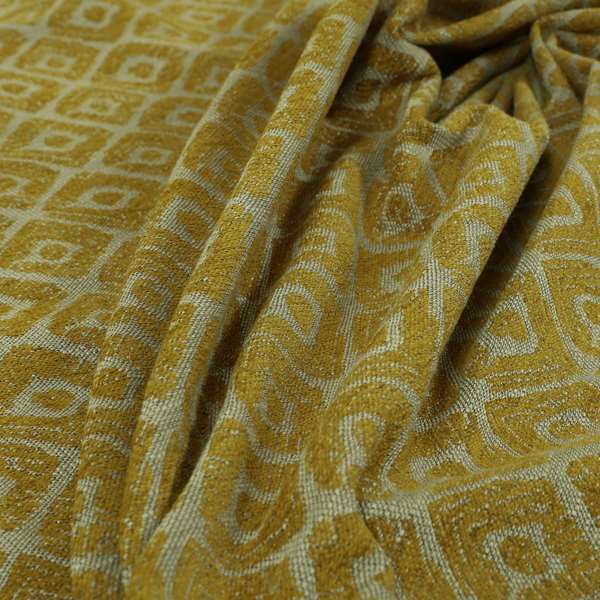 Geometric Tribal Theme Pattern Soft Chenille Yellow Coloured Upholstery Fabric JO-1397 - Made To Measure Curtains