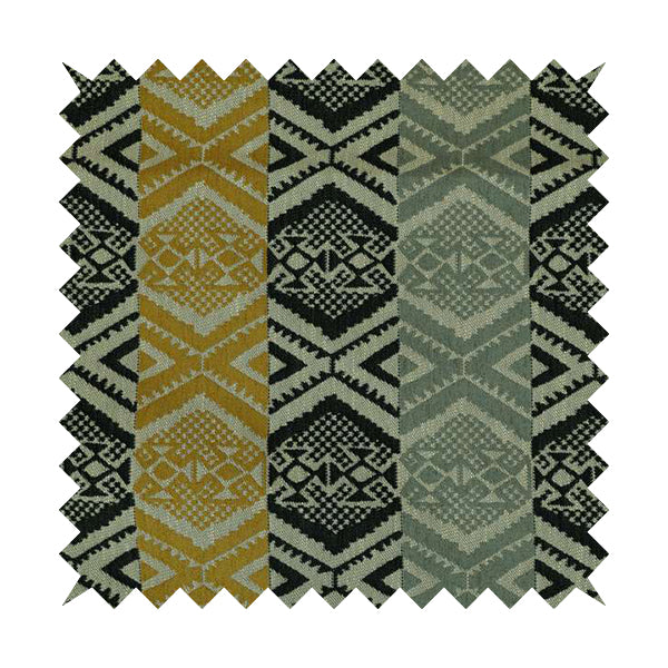 Striped Geometric Tribal Theme Pattern Soft Chenille Yellow Grey Black Colour Upholstery Fabric JO-1398 - Roman Blinds