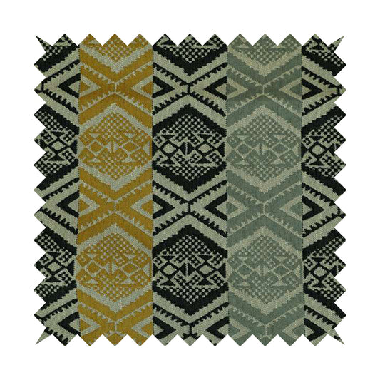Striped Geometric Tribal Theme Pattern Soft Chenille Yellow Grey Black Colour Upholstery Fabric JO-1398