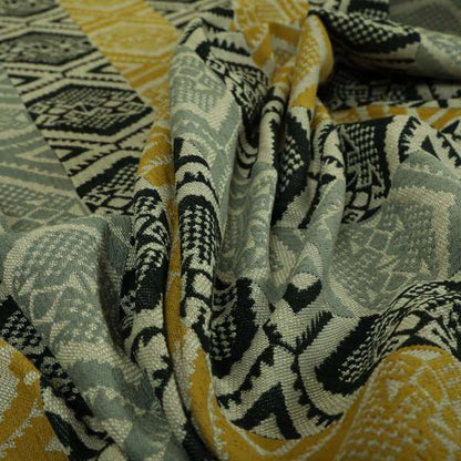 Striped Geometric Tribal Theme Pattern Soft Chenille Yellow Grey Black Colour Upholstery Fabric JO-1398 - Made To Measure Curtains