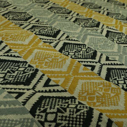 Striped Geometric Tribal Theme Pattern Soft Chenille Yellow Grey Black Colour Upholstery Fabric JO-1398 - Roman Blinds