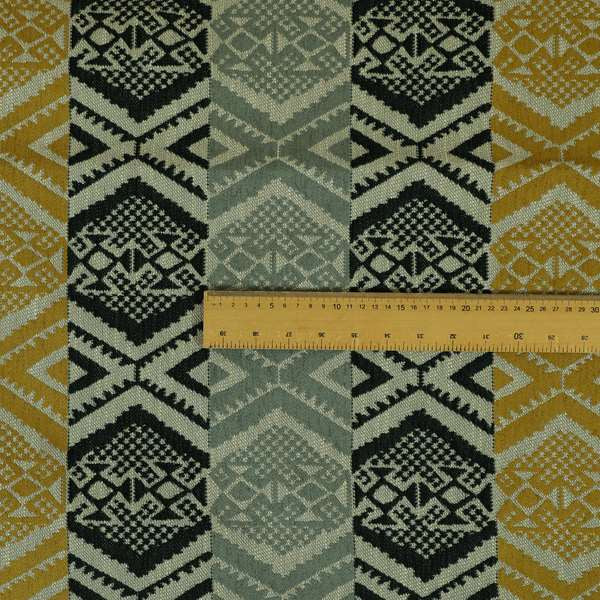 Striped Geometric Tribal Theme Pattern Soft Chenille Yellow Grey Black Colour Upholstery Fabric JO-1398 - Made To Measure Curtains