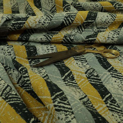 Geometric Tribal Theme Pattern Soft Chenille Yellow Grey Black Colour Upholstery Fabric JO-1399 - Roman Blinds