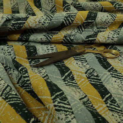 Geometric Tribal Theme Pattern Soft Chenille Yellow Grey Black Colour Upholstery Fabric JO-1399 - Made To Measure Curtains